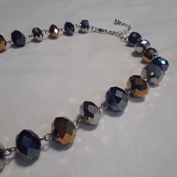Blue Gold Silver Beaded Choker Necklace Sparkle Large Multi-Faceted Beads - Picture 3 of 6